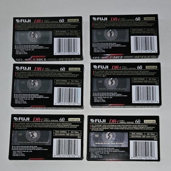 6 Fuji Audio Cassette Tapes Blank Lot 60 Minutes DR-I Normal Bias FACTORY SEALED - Picture 2 of 5